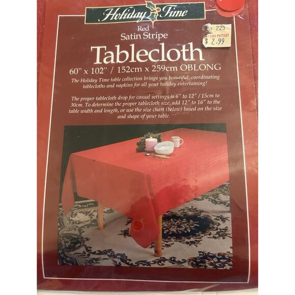 Vintage Holiday Time Red Tablecloth Oblong 60"x 102"‎ Christmas Satin Stripe NEW - Picture 1 of 6